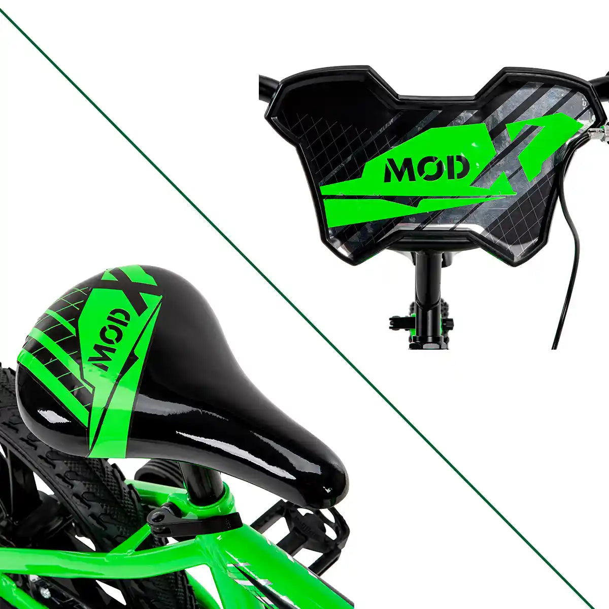 دراجة هافي مود إكس للأولاد، مقاس ١٦ بوصة، لون أخضر، دراجة أطفال أحادية السرعة مع عجلات تدريب، مقعد معدني سريع الفك، فرامل جانبية، مناسبة للأعمار من ٤ إلى ٦ سنوات