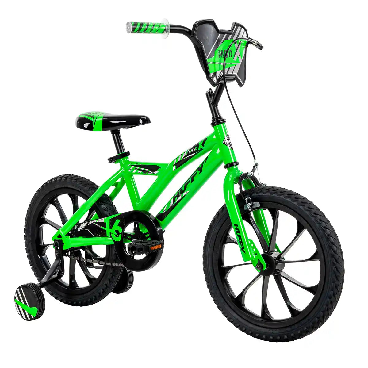 دراجة هافي مود إكس للأولاد، مقاس ١٦ بوصة، لون أخضر، دراجة أطفال أحادية السرعة مع عجلات تدريب، مقعد معدني سريع الفك، فرامل جانبية، مناسبة للأعمار من ٤ إلى ٦ سنوات