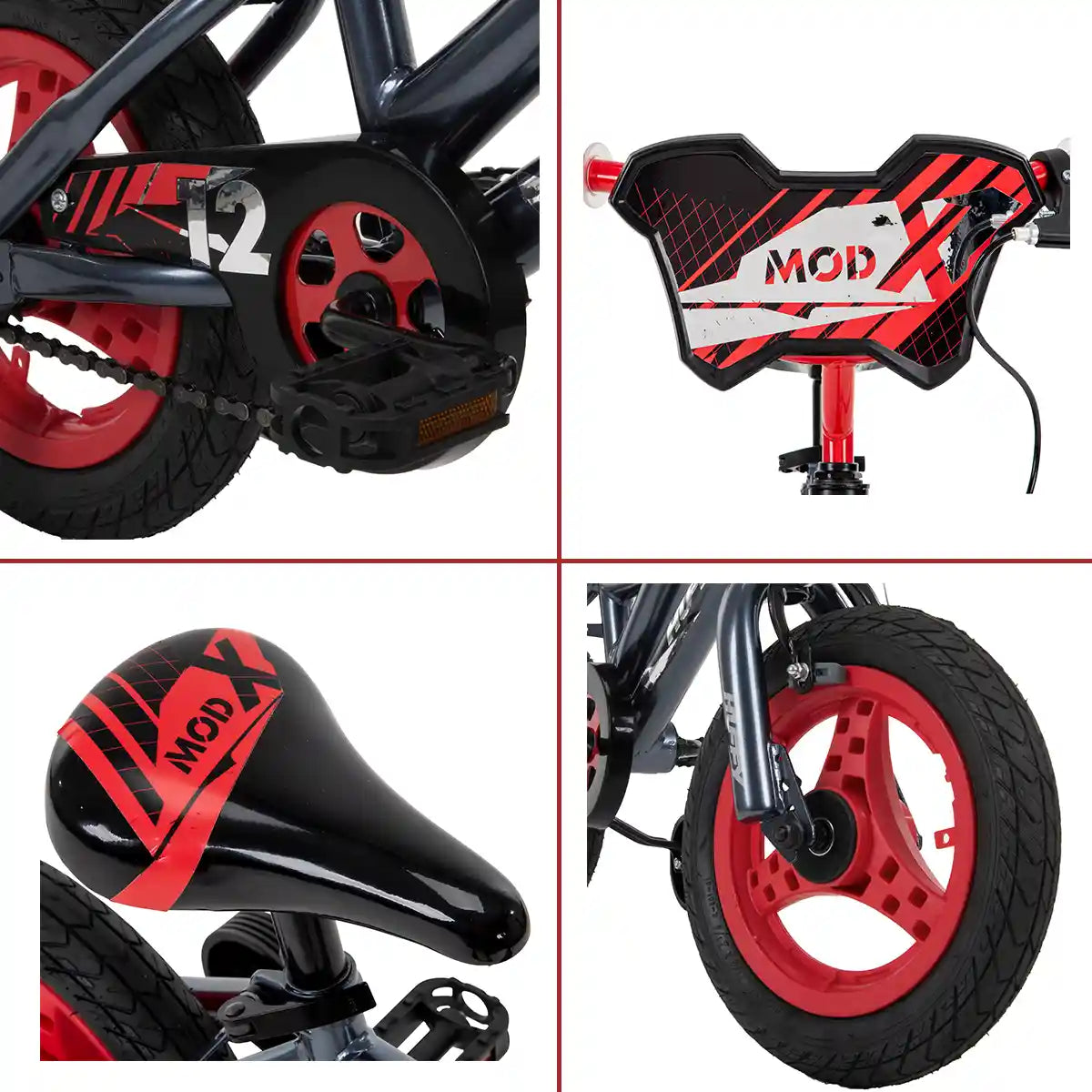 دراجة Huffy Mod X Bike مقاس 12 بوصة R حصرية للأطفال من سن 3 إلى 5 سنوات، دراجة أحادية السرعة مع عجلات تدريب، إطار فولاذي، فرامل يد أمامية وفرامل خلفية