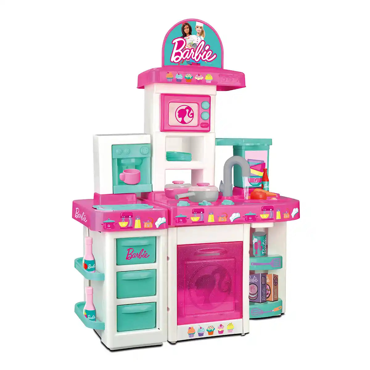 Barbie Large Kitchen Playset for Toddlers, Pretend Play Cooking Kitchen with Lights and Sounds, Sink Oven Stove Food and Accessories, Realistic Role Play Toy Set for Kids, Ages 3 Years+