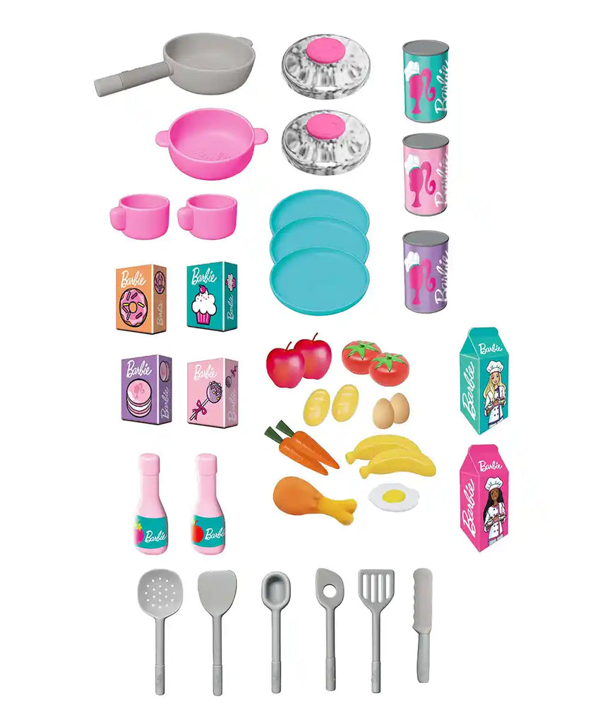 Barbie Large Kitchen Playset for Toddlers, Pretend Play Cooking Kitchen with Lights and Sounds, Sink Oven Stove Food and Accessories, Realistic Role Play Toy Set for Kids, Ages 3 Years+