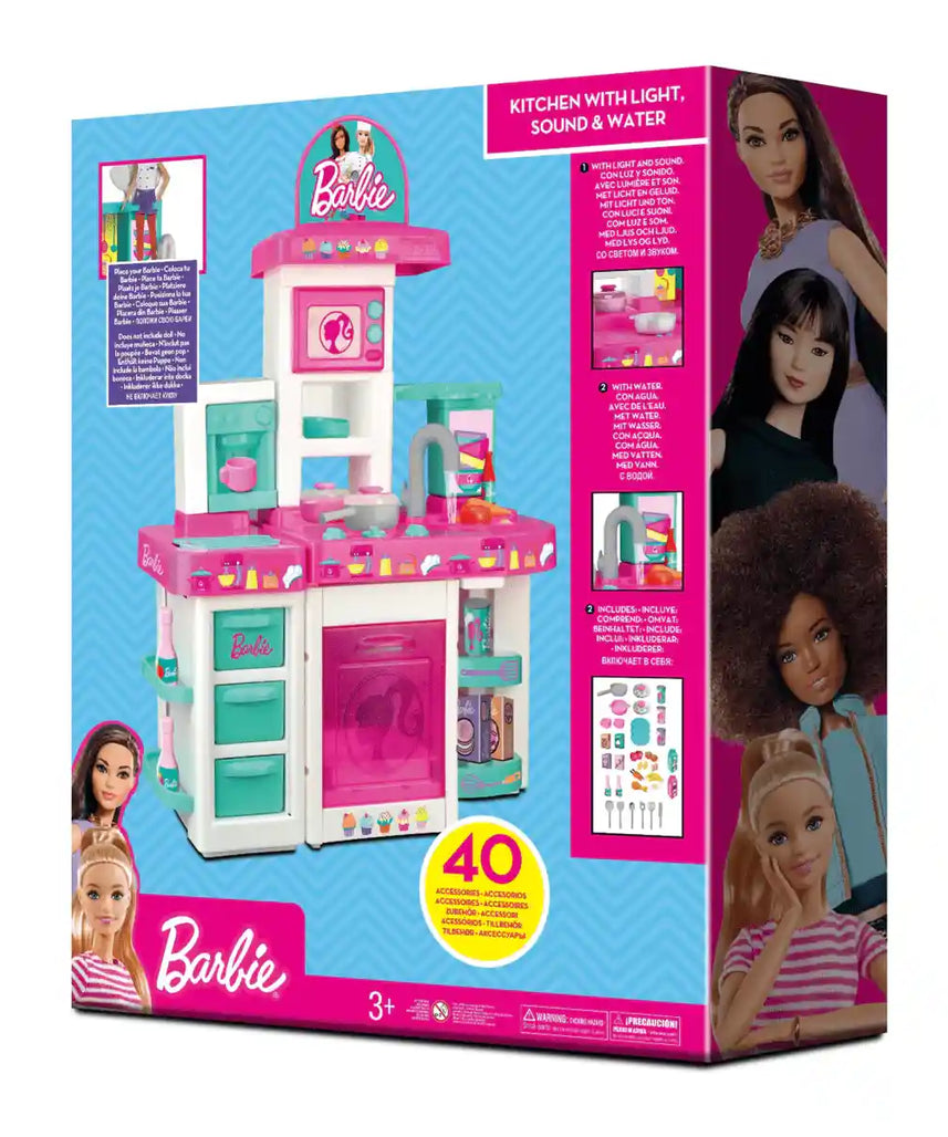 Barbie Large Kitchen Playset for Toddlers, Pretend Play Cooking Kitchen with Lights and Sounds, Sink Oven Stove Food and Accessories, Realistic Role Play Toy Set for Kids, Ages 3 Years+