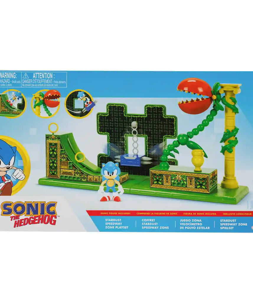 مجموعة ألعاب سونيك القنفذ ستارداست سبيدواي زون، مقاس 2.5 بوصة، شخصية سونيك الكلاسيكية، منصات تفاعلية للمنحدرات والمسامير، قطع بيئية قابلة للتجميع، شاشة قابلة للتخصيص، تعمل بالطاقة للأطفال، لا تحتاج إلى بطاريات، جاكس باسيفيك