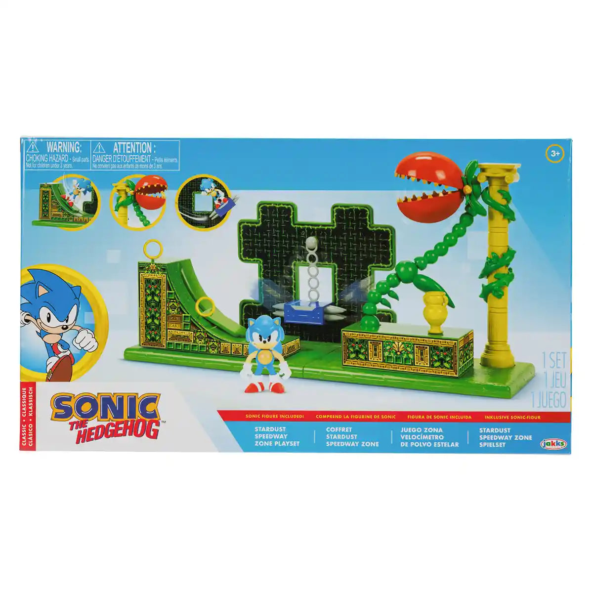 مجموعة ألعاب سونيك القنفذ ستارداست سبيدواي زون، مقاس 2.5 بوصة، شخصية سونيك الكلاسيكية، منصات تفاعلية للمنحدرات والمسامير، قطع بيئية قابلة للتجميع، شاشة قابلة للتخصيص، تعمل بالطاقة للأطفال، لا تحتاج إلى بطاريات، جاكس باسيفيك