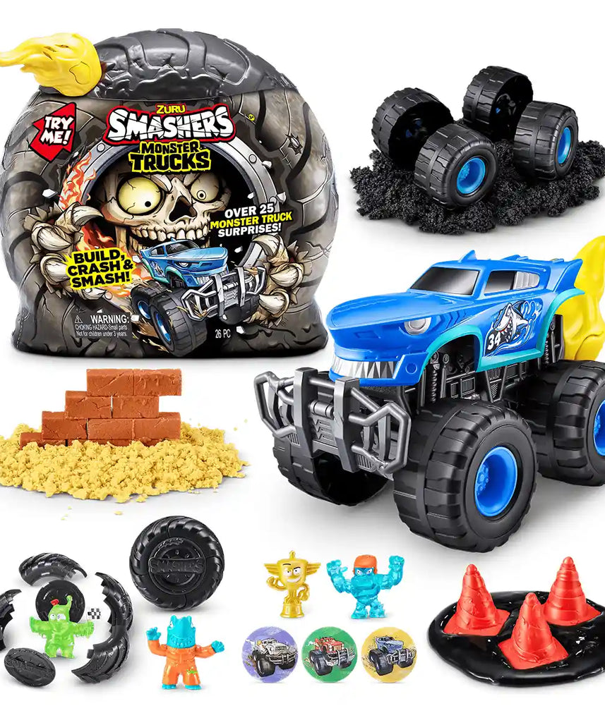ZURU Smashers Monster Truck Surprise Playset, Build, Smash & Race, Includes 25+ Monster Truck Surprises, Collectible Toys for Kids Ages 3+