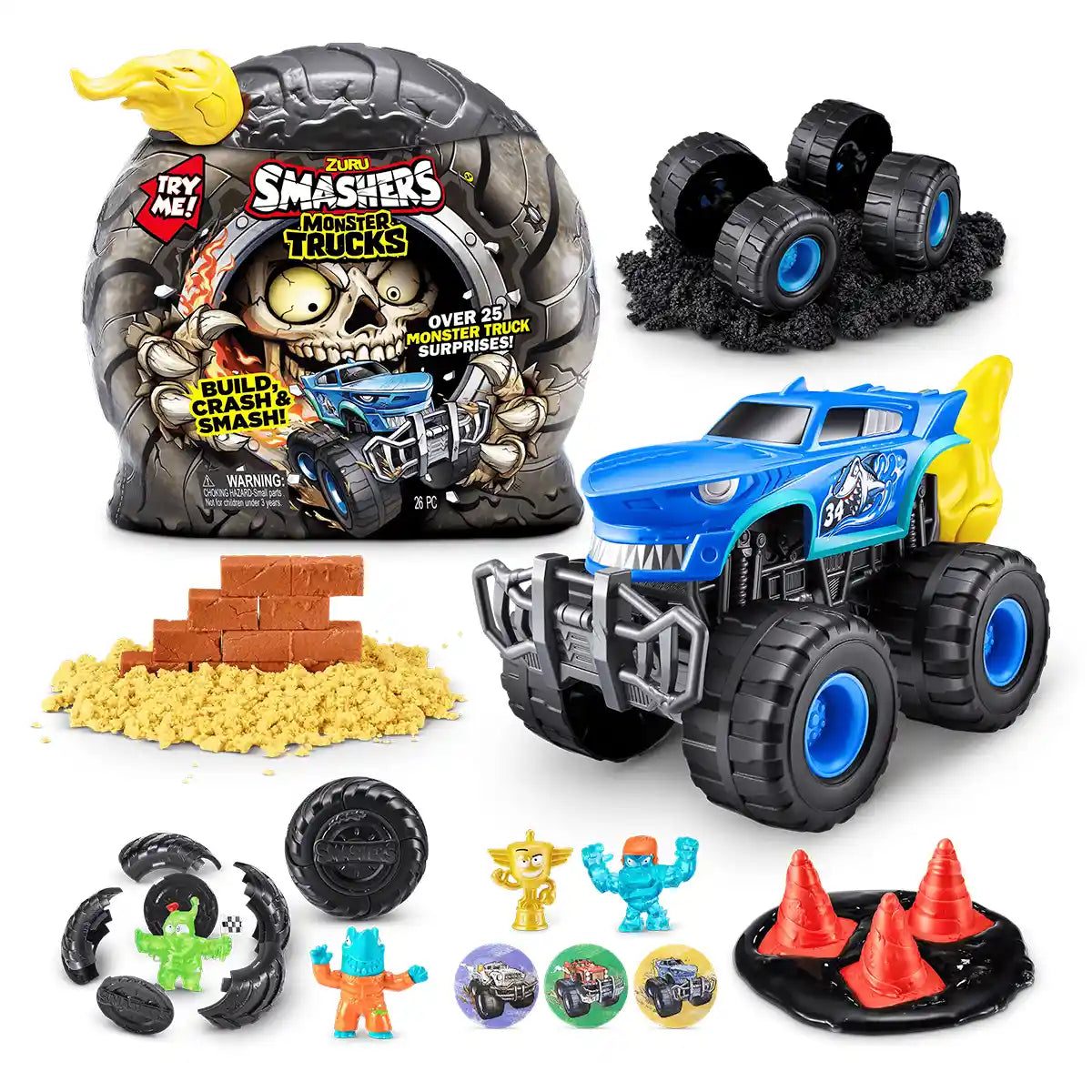 ZURU Smashers Monster Truck Surprise Playset, Build, Smash & Race, Includes 25+ Monster Truck Surprises, Collectible Toys for Kids Ages 3+