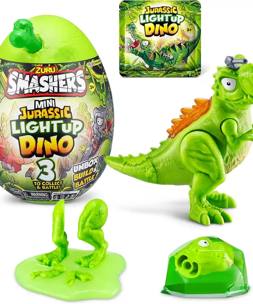 Smashers Jurassic Series 1 Mini Light Up Dino Egg with 10 Surprises Slime Meteorite Dig Build and Collect Dinosaur Toy for Boys and Girls Ages 3+