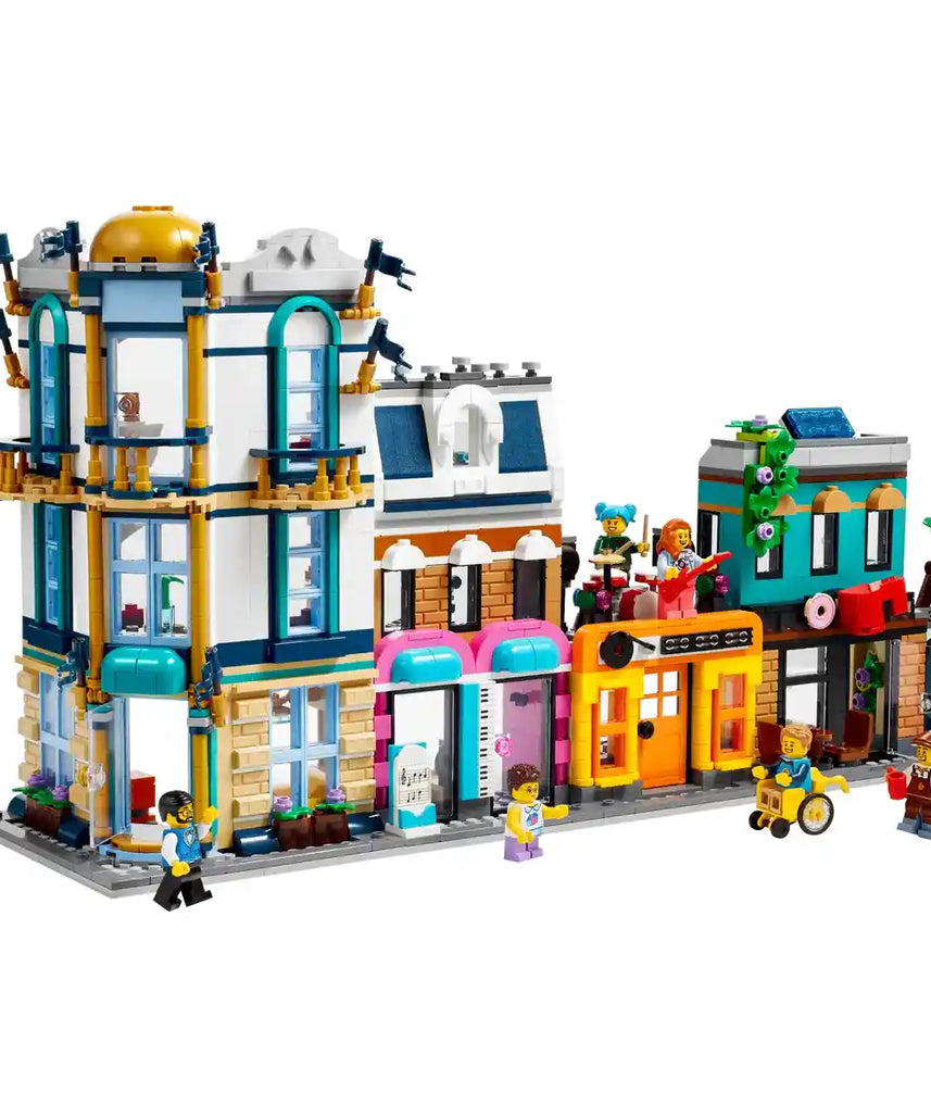مجموعة بناء شارع رئيسي 3 في 1 من ليجو كرييتور 31141، قم ببناء فندق أو مقهى أو متجر أو ناطحة سحاب آرت ديكو، شارع سوق مع 6 شخصيات صغيرة، مجموعات بناء للأطفال من سن 9 سنوات فما فوق