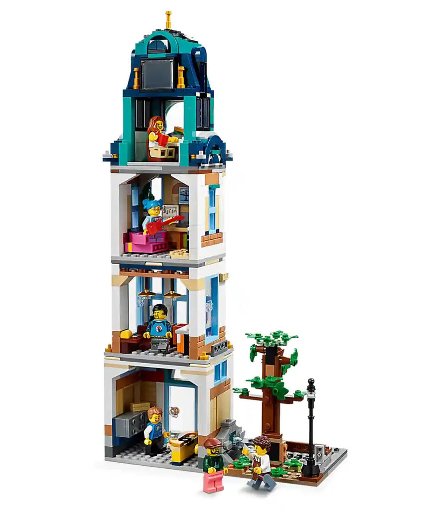 مجموعة بناء شارع رئيسي 3 في 1 من ليجو كرييتور 31141، قم ببناء فندق أو مقهى أو متجر أو ناطحة سحاب آرت ديكو، شارع سوق مع 6 شخصيات صغيرة، مجموعات بناء للأطفال من سن 9 سنوات فما فوق