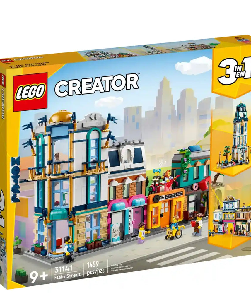 مجموعة بناء شارع رئيسي 3 في 1 من ليجو كرييتور 31141، قم ببناء فندق أو مقهى أو متجر أو ناطحة سحاب آرت ديكو، شارع سوق مع 6 شخصيات صغيرة، مجموعات بناء للأطفال من سن 9 سنوات فما فوق