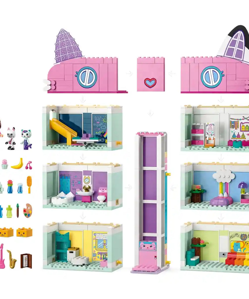 LEGO Gabby’s Dollhouse Toy Playset 10788, 4 Floor 8 Room Dollhouse with Gabby, Pandy Paws, MerCat & Cakey Figures Plus Accessories, Dollhouses for Kids Ages 4+