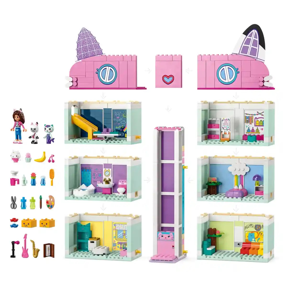 LEGO Gabby’s Dollhouse Toy Playset 10788, 4 Floor 8 Room Dollhouse with Gabby, Pandy Paws, MerCat & Cakey Figures Plus Accessories, Dollhouses for Kids Ages 4+