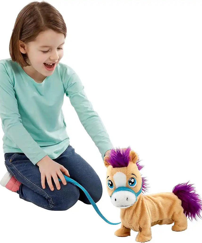 أنيماجيك، بامبكن، مهر شتلاند، مهر محشو تفاعلي يمشي مع أصوات، ذيل ورأس متحركين، لعبة حيوانات أليفة للأطفال، من سن 4 سنوات فما فوق، شخصيات ألعاب تفاعلية محشوة