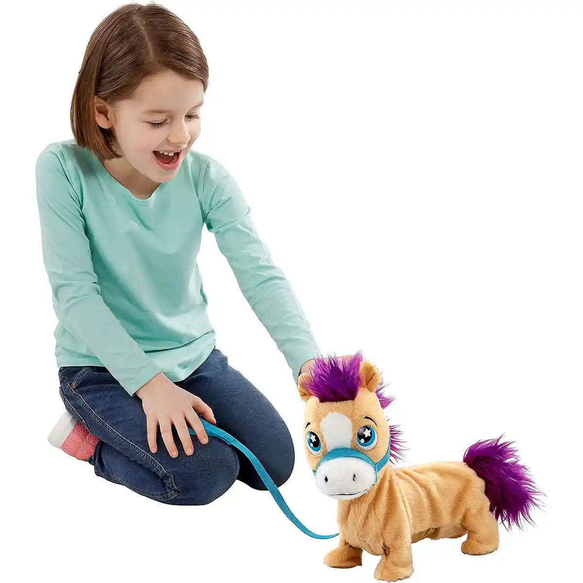 أنيماجيك، بامبكن، مهر شتلاند، مهر محشو تفاعلي يمشي مع أصوات، ذيل ورأس متحركين، لعبة حيوانات أليفة للأطفال، من سن 4 سنوات فما فوق، شخصيات ألعاب تفاعلية محشوة