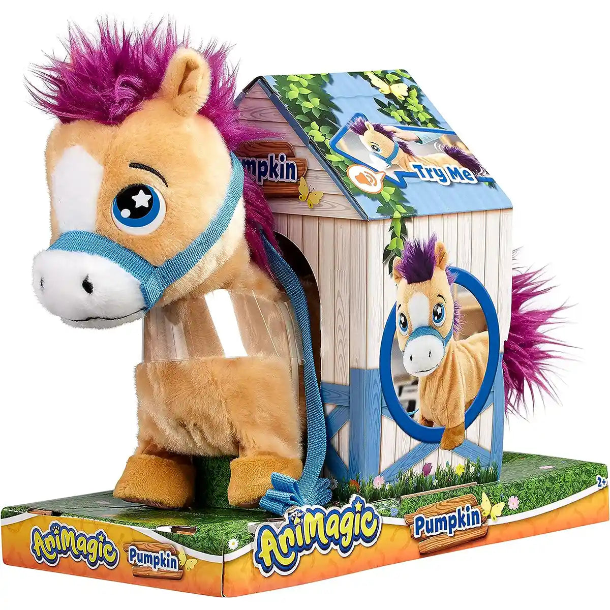 أنيماجيك، بامبكن، مهر شتلاند، مهر محشو تفاعلي يمشي مع أصوات، ذيل ورأس متحركين، لعبة حيوانات أليفة للأطفال، من سن 4 سنوات فما فوق، شخصيات ألعاب تفاعلية محشوة