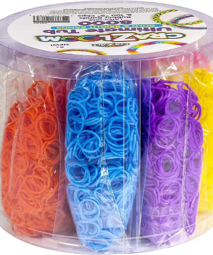 Shimmer N’ Sparkle Cra-Z-Loom Ultimate Tub 8000, Mega Bracelet Making Kit, 8000 Latex-Free Rubber Bands, 8 Colors, S-Clips, Tools & Accessories, Craft Set for Kids Ages 8+