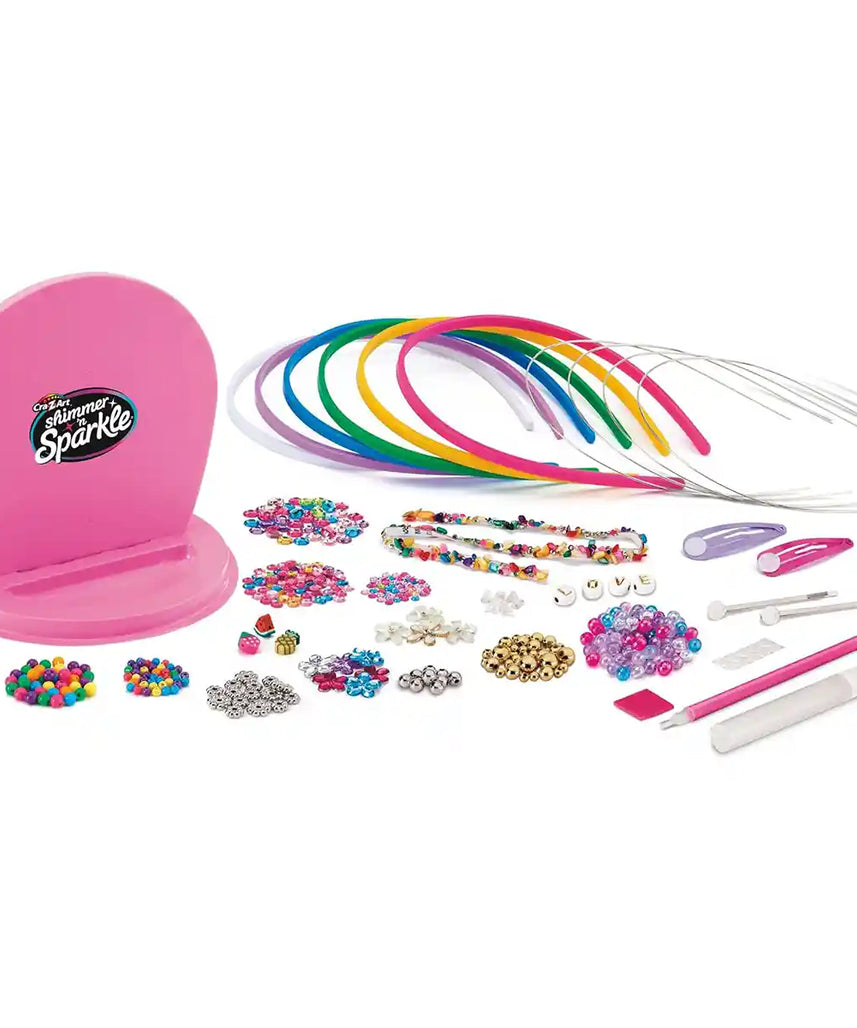 Sparkling Headbands & Hair Charms Kit, DIY Hair Accessories, Create 10 Headbands + 2 Barrettes + 2 Hair Pins, Includes Work & Display Stand, Girls Craft Activity 6+