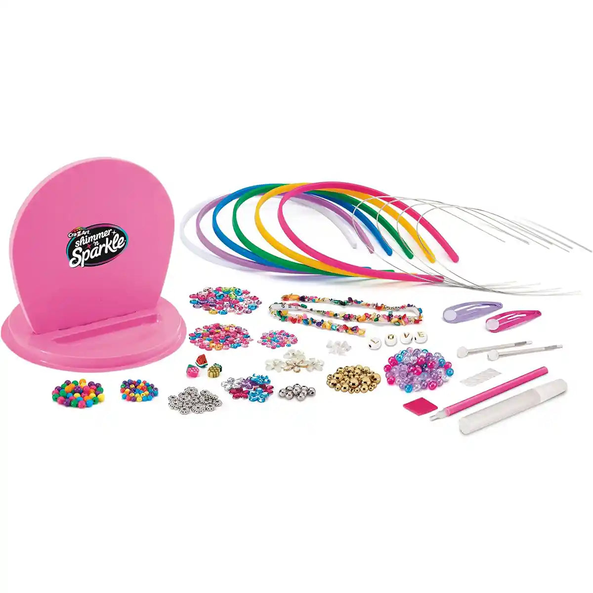 Sparkling Headbands & Hair Charms Kit, DIY Hair Accessories, Create 10 Headbands + 2 Barrettes + 2 Hair Pins, Includes Work & Display Stand, Girls Craft Activity 6+