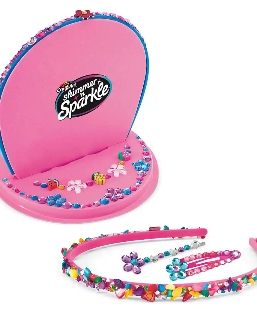 Sparkling Headbands & Hair Charms Kit, DIY Hair Accessories, Create 10 Headbands + 2 Barrettes + 2 Hair Pins, Includes Work & Display Stand, Girls Craft Activity 6+