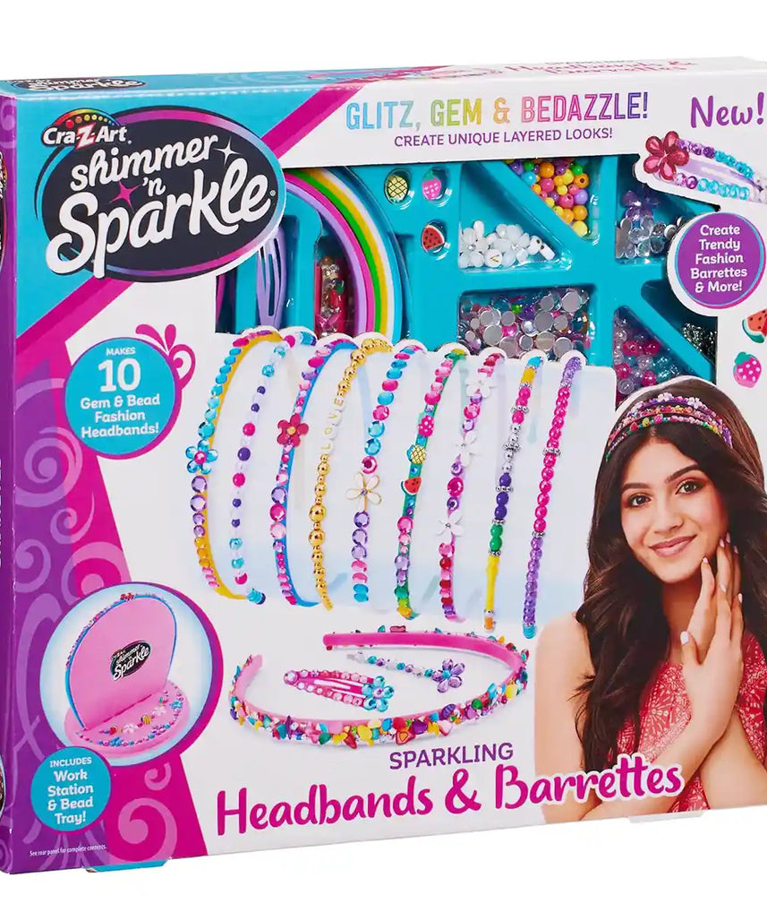 Sparkling Headbands & Hair Charms Kit, DIY Hair Accessories, Create 10 Headbands + 2 Barrettes + 2 Hair Pins, Includes Work & Display Stand, Girls Craft Activity 6+