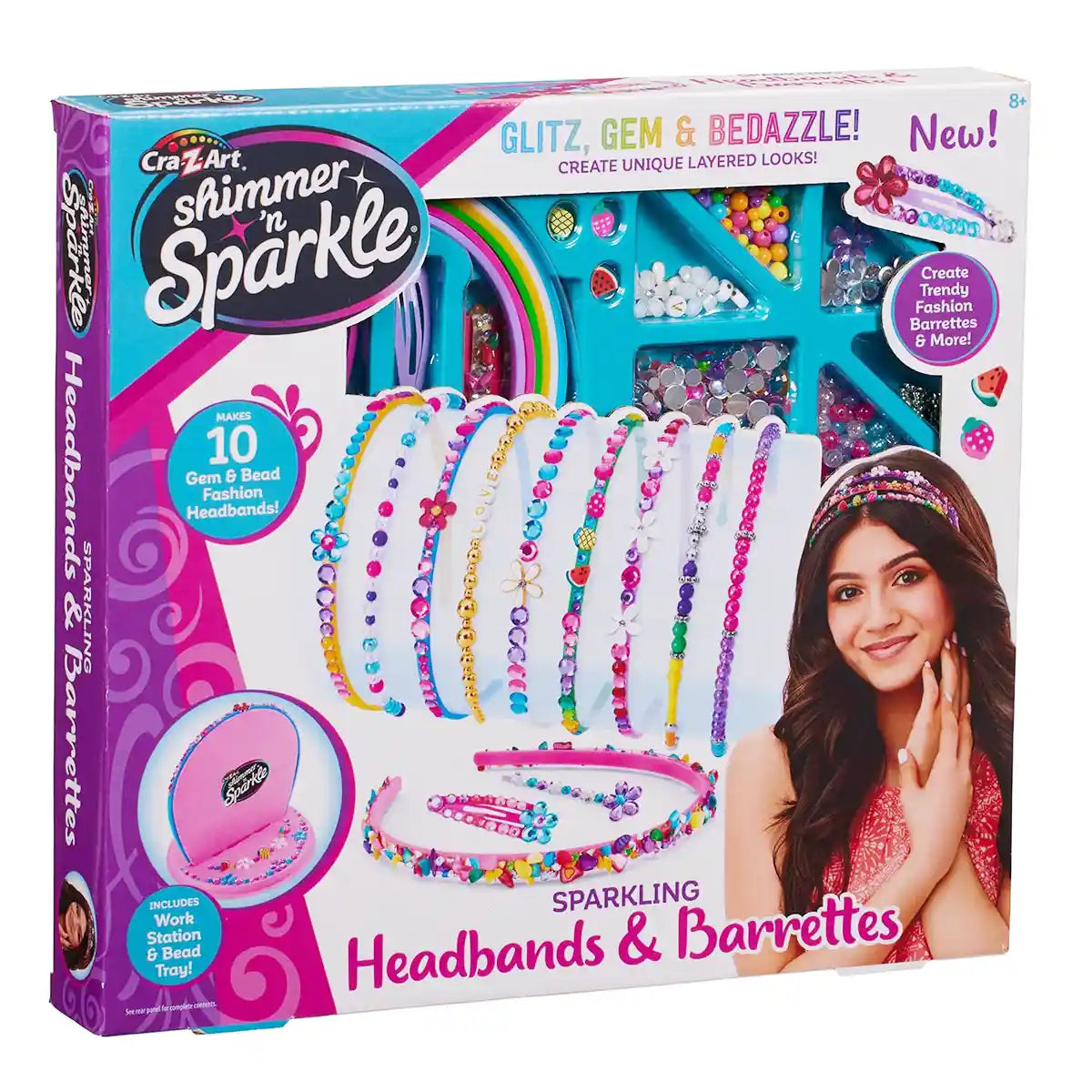 Sparkling Headbands & Hair Charms Kit, DIY Hair Accessories, Create 10 Headbands + 2 Barrettes + 2 Hair Pins, Includes Work & Display Stand, Girls Craft Activity 6+