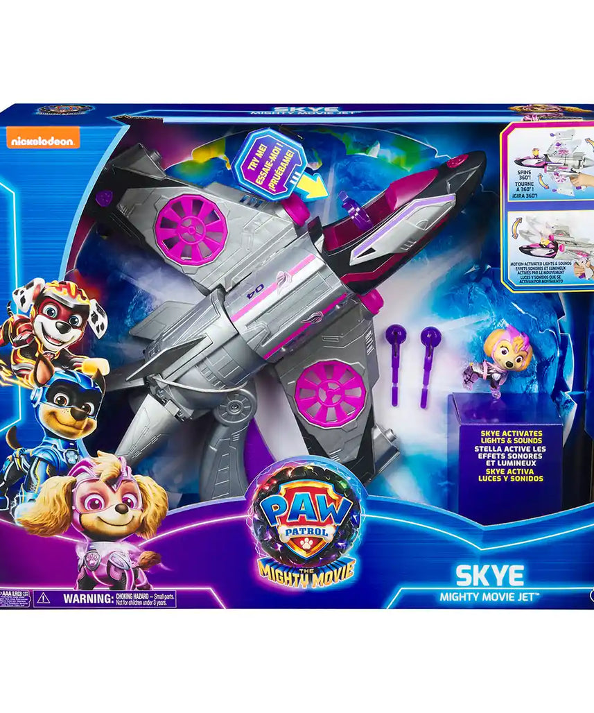 Paw Patrol Mighty Movie Skye Rescue Jet, Transforming Jet with Lights and Sounds, Action Figure, Projectile Launchers, Deluxe Kids Toy 3+