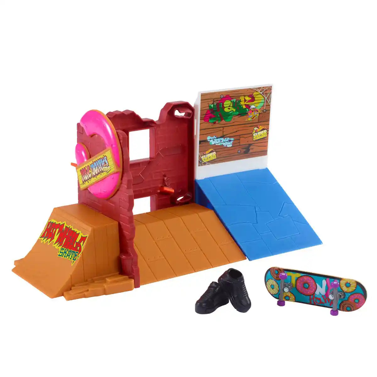 مجموعة سكيت دونات سكيت بارك من هوت ويلز مع لوح تزلج وحذاء حصري، للأطفال من سن 5 سنوات فما فوق