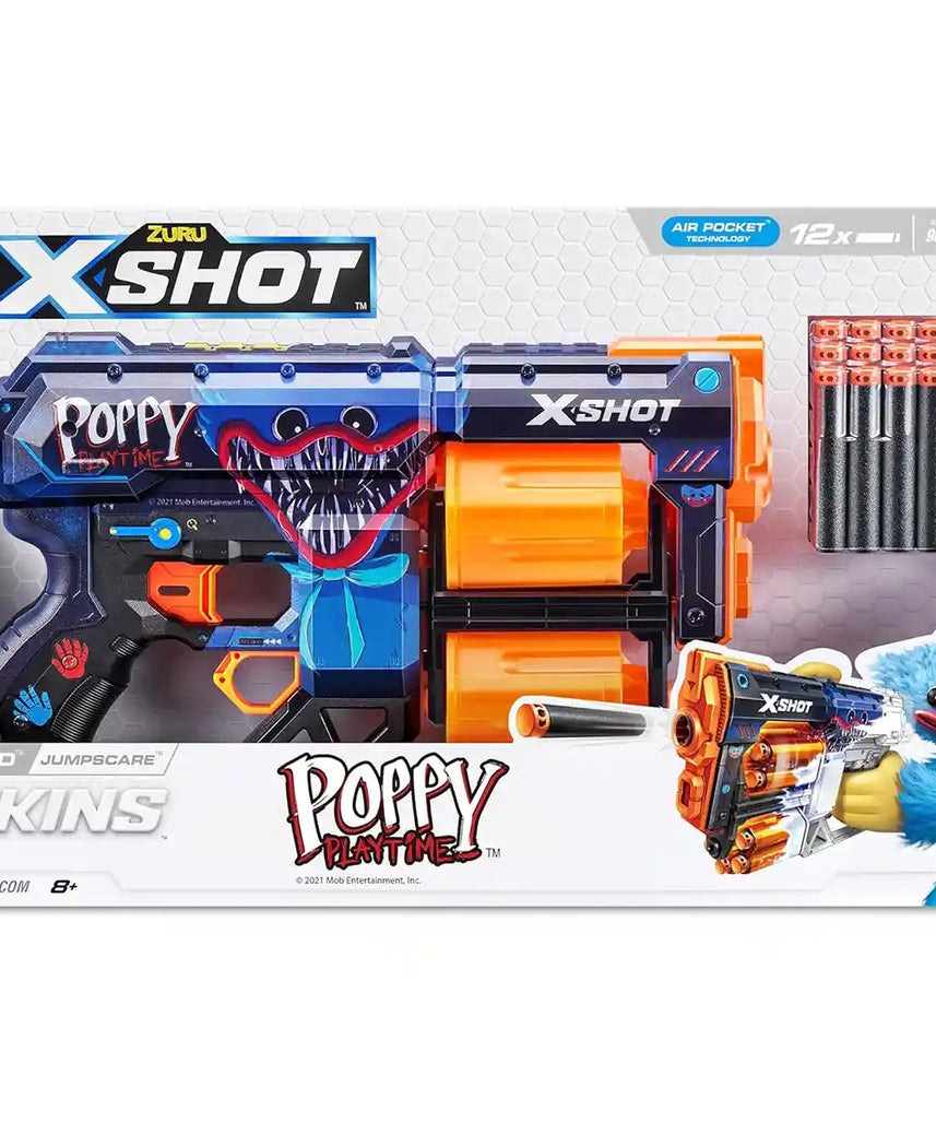 XShot Skins Dread, Poppy Playtime Jumpscare Edition, Air Pocket Dart Tech Foam Blaster for Kids & Teens, 27m Range, Recoil Action, Rare Skin Chase, Outdoor Battle Toy Gun for Ages 8+