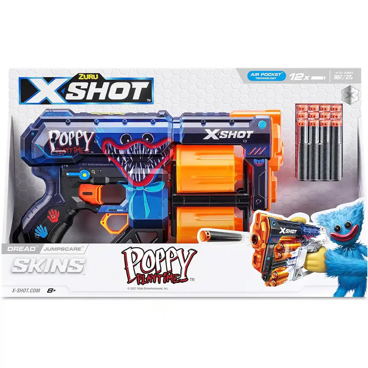 XShot Skins Dread, Poppy Playtime Jumpscare Edition, Air Pocket Dart Tech Foam Blaster for Kids & Teens, 27m Range, Recoil Action, Rare Skin Chase, Outdoor Battle Toy Gun for Ages 8+