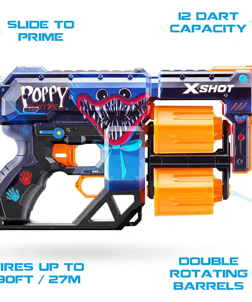 XShot Skins Dread, Poppy Playtime Jumpscare Edition, Air Pocket Dart Tech Foam Blaster for Kids & Teens, 27m Range, Recoil Action, Rare Skin Chase, Outdoor Battle Toy Gun for Ages 8+