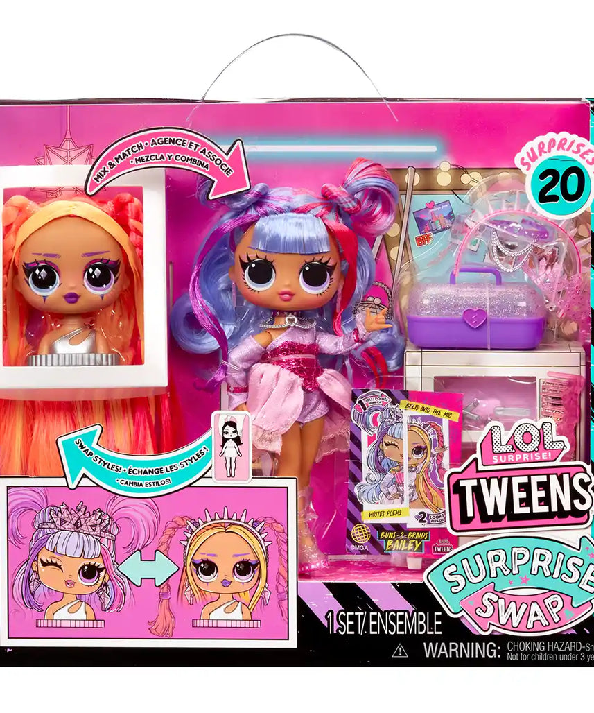 L.O.L. Surprise! Tweens Surprise Swap Fashion Doll Buns 2 Braids Bailey with 20+ Surprises Including Styling Head, Fabulous Fashions, and Accessories, Great Gift for Kids Ages 4+