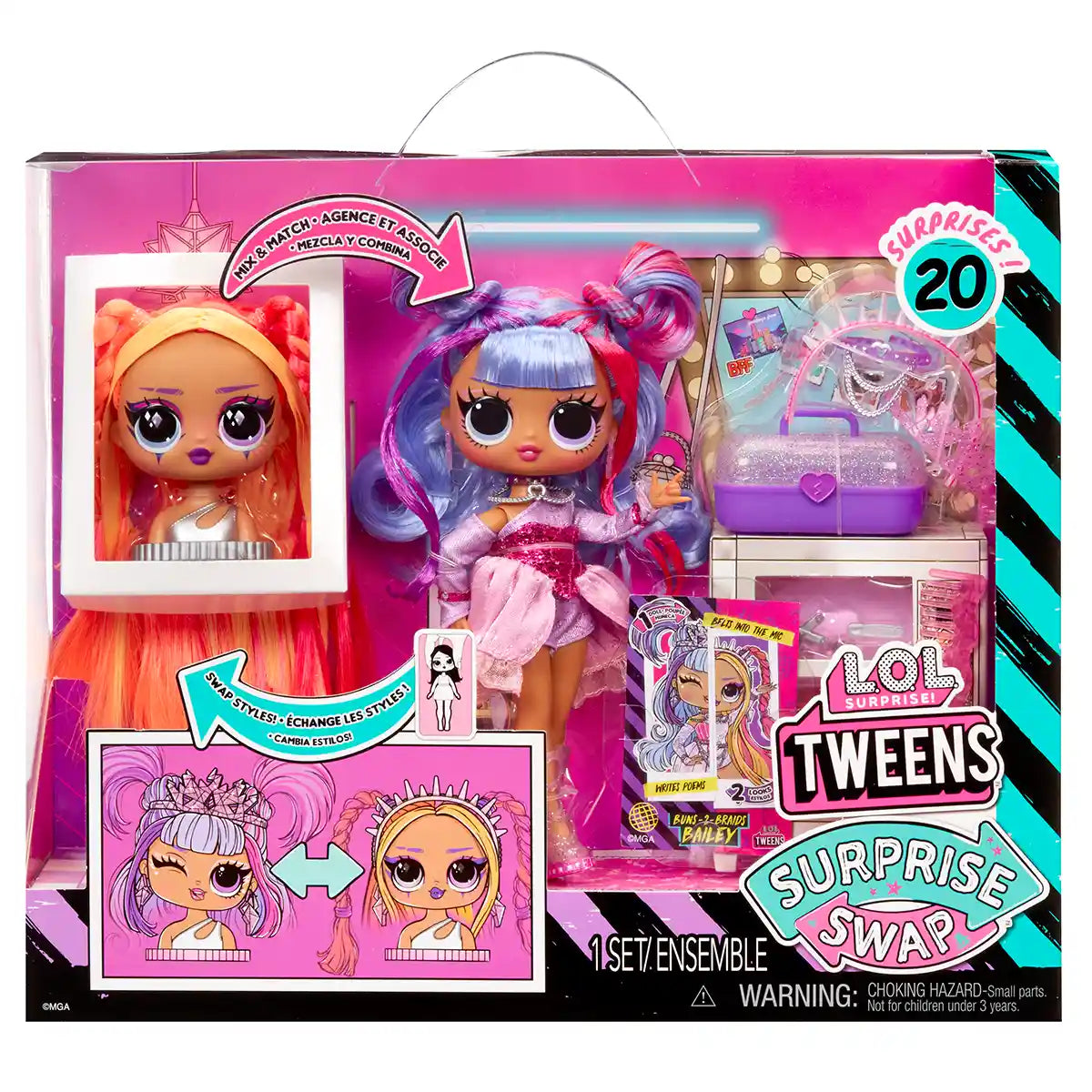 L.O.L. Surprise! Tweens Surprise Swap Fashion Doll Buns 2 Braids Bailey with 20+ Surprises Including Styling Head, Fabulous Fashions, and Accessories, Great Gift for Kids Ages 4+