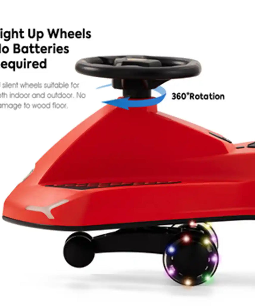 سيارة لامبورغيني سوينغ كار للأطفال، لون أحمر، مزودة بأضواء وبوق، هيكل من مادة TPE، مقعد واحد، مناسبة للأعمار من 3 سنوات فما فوق