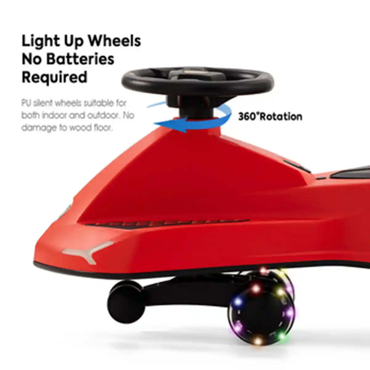 سيارة لامبورغيني سوينغ كار للأطفال، لون أحمر، مزودة بأضواء وبوق، هيكل من مادة TPE، مقعد واحد، مناسبة للأعمار من 3 سنوات فما فوق