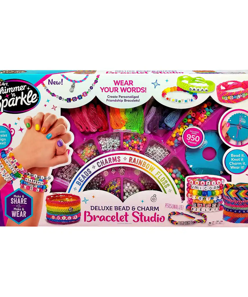 Shimmer N Sparkle Deluxe Bead & Charm Bracelet Studio, Over 800 Fashion Beads, Charm Accessories, Design Wheel & Embroidery Threads, Creative Jewelry Kit for Teens