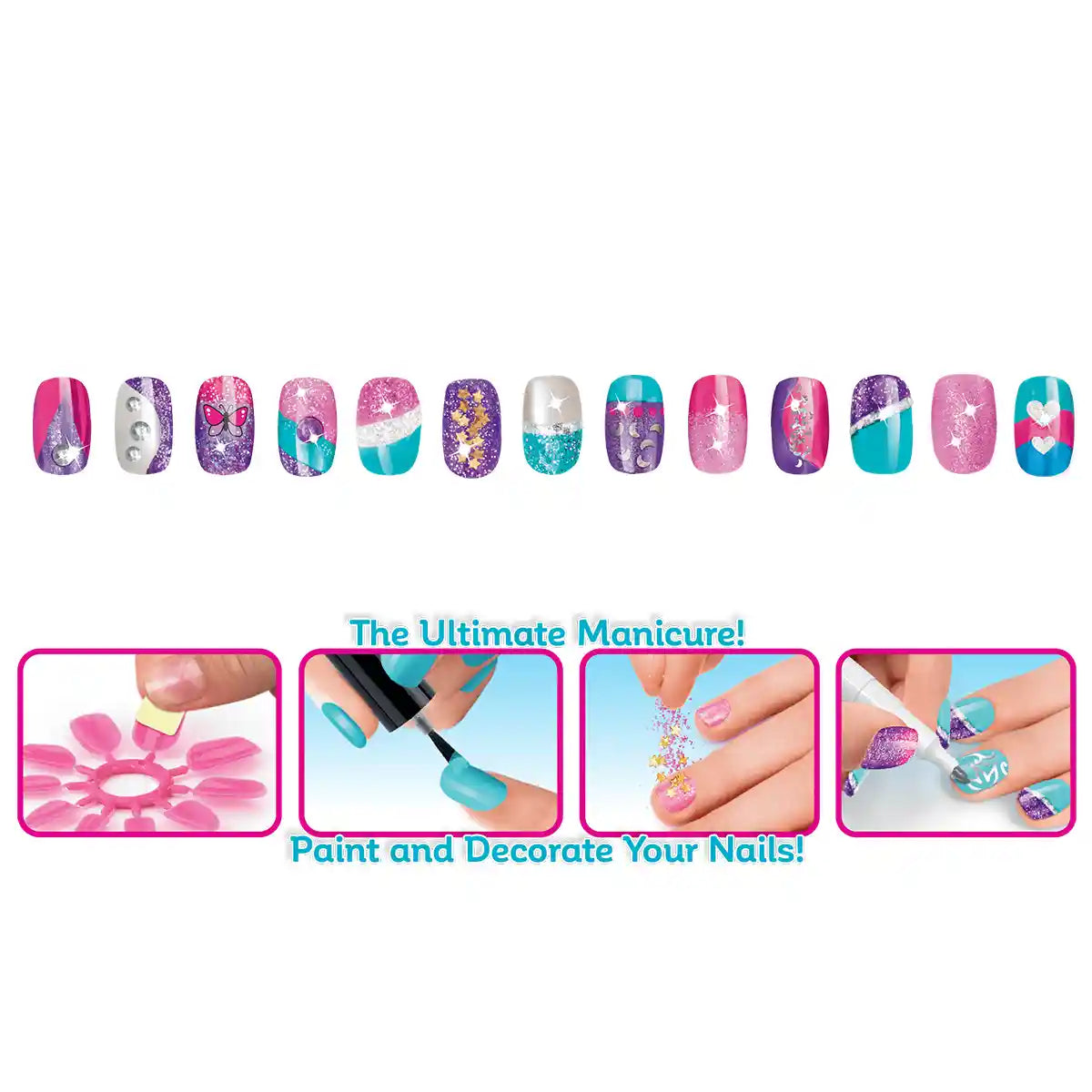 Shimmer N Sparkle Salon Style Deluxe Manicure & Pedicure SNS-65590, Nail Paints + Art Markers + Stickers + Glitter + Spa Foot Bath, Creative Beauty Set for Kids 8+