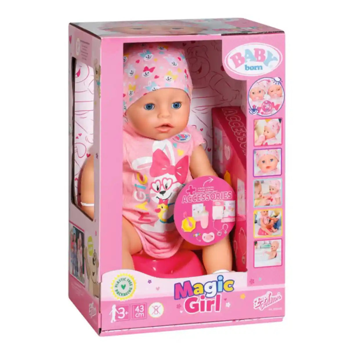 دمية بيبي بورن إيفا، دمية كبيرة 43 سم مع 10 وظائف لعب، طبق سحري للتغذية، نونية، زجاجة، دمية وملحقاتها، للأعمار من 3 سنوات فما فوق، دمى ومنازل وملحقاتها