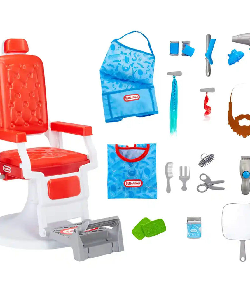 ليتل تايكس ستايل ستيشن - كرسي صالون حلاقة وتظاهري مع 20 ملحقًا، ومجفف شعر يعمل، وماكينة قص شعر نابضة بالحياة - للأطفال من سن 3 إلى 5 سنوات