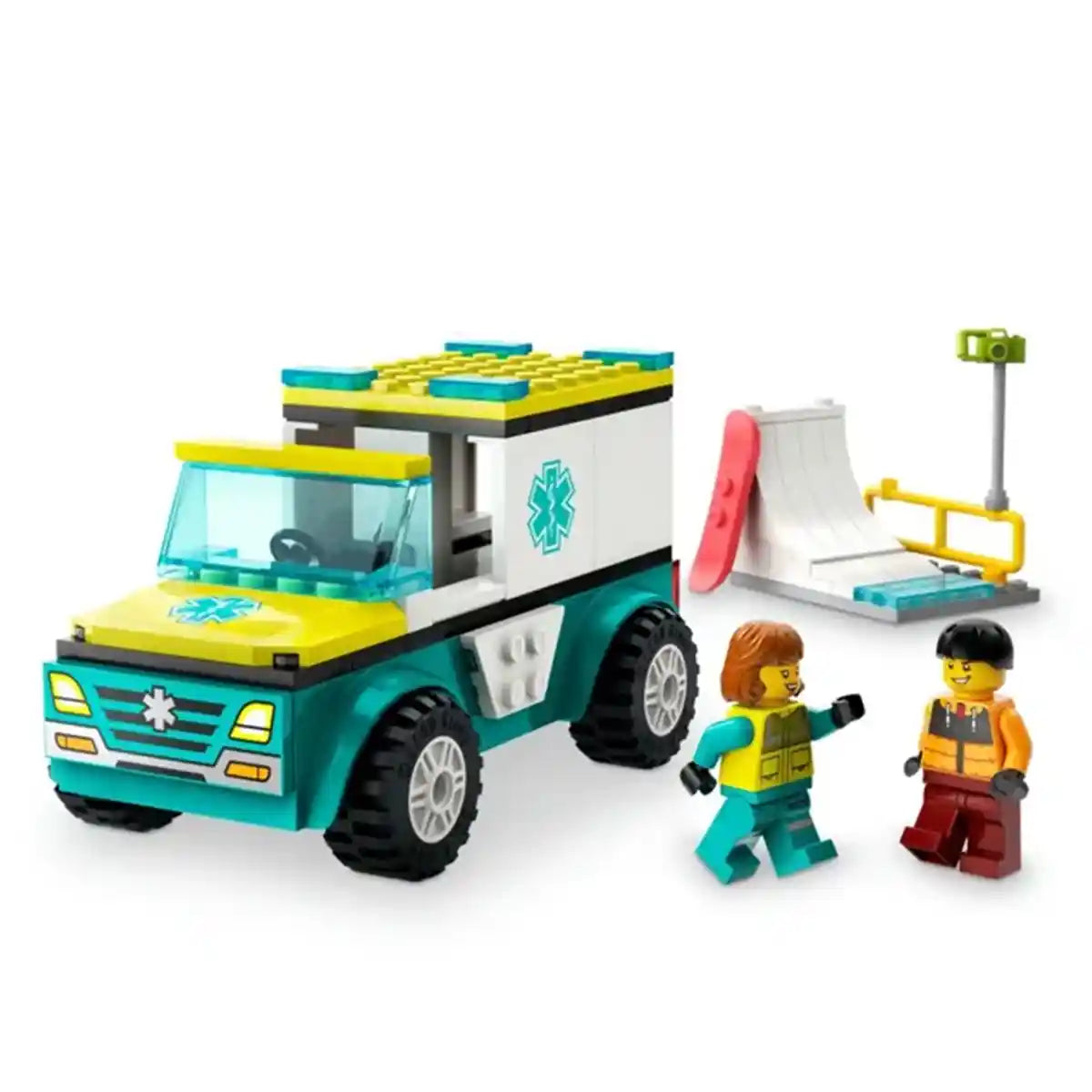 ليجو سيتي سيارة إسعاف طوارئ ومتزلج على الجليد 60403 - ليجو، مجموعة بناء متوافقة مع ليجو، بناء إبداعي ولعب أدوار، 4 سنوات فأكثر
