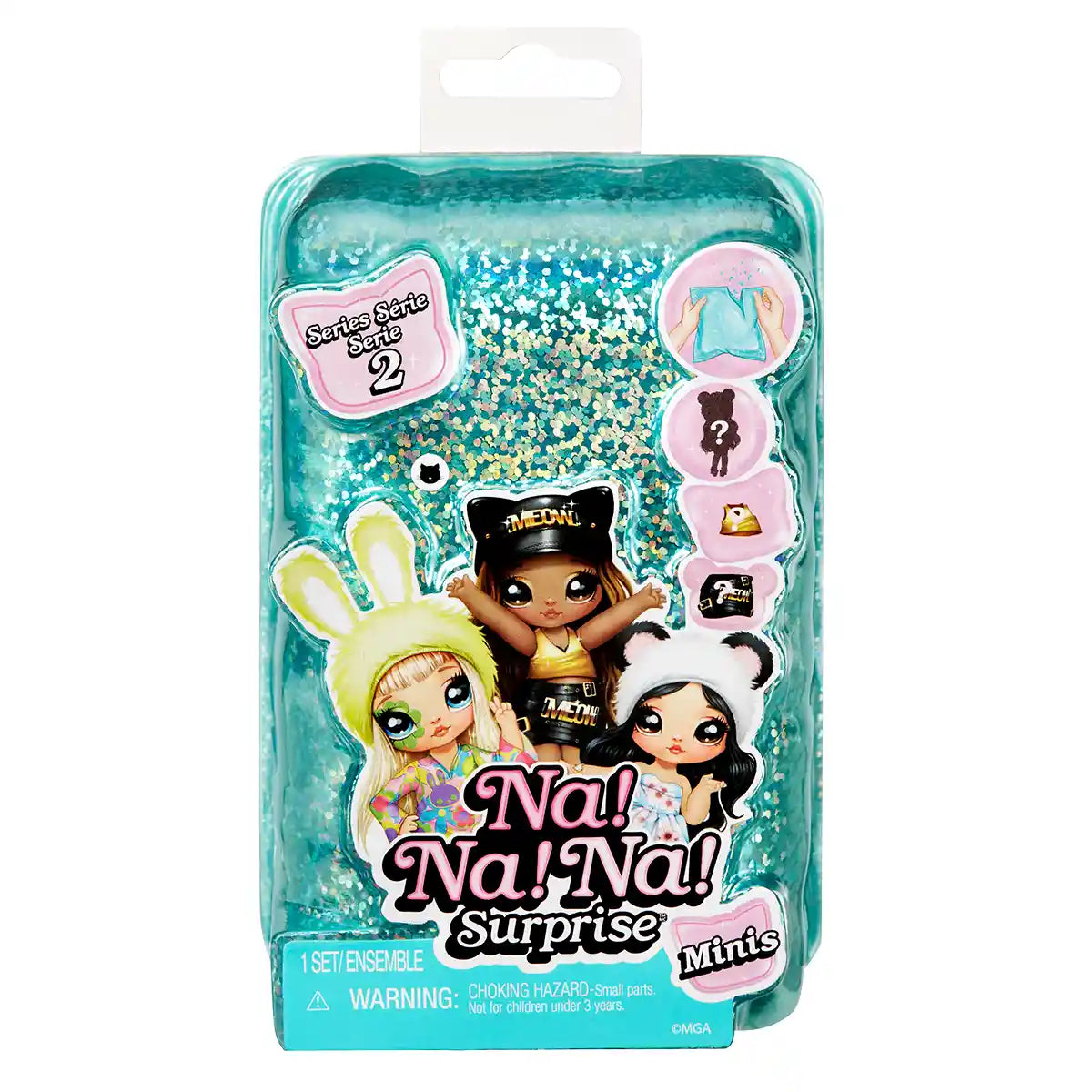 دمى نا! نا! نا! مفاجئة صغيرة، دمى قابلة للتجميع، مقاس 4 بوصات، شعر متجذر، أزياء مستوحاة من الحيوانات، ملابس قابلة للمزج والتنسيق، قابلة للتعديل، تتضمن الزي والأحذية، تشكيلة صندوق مخفي