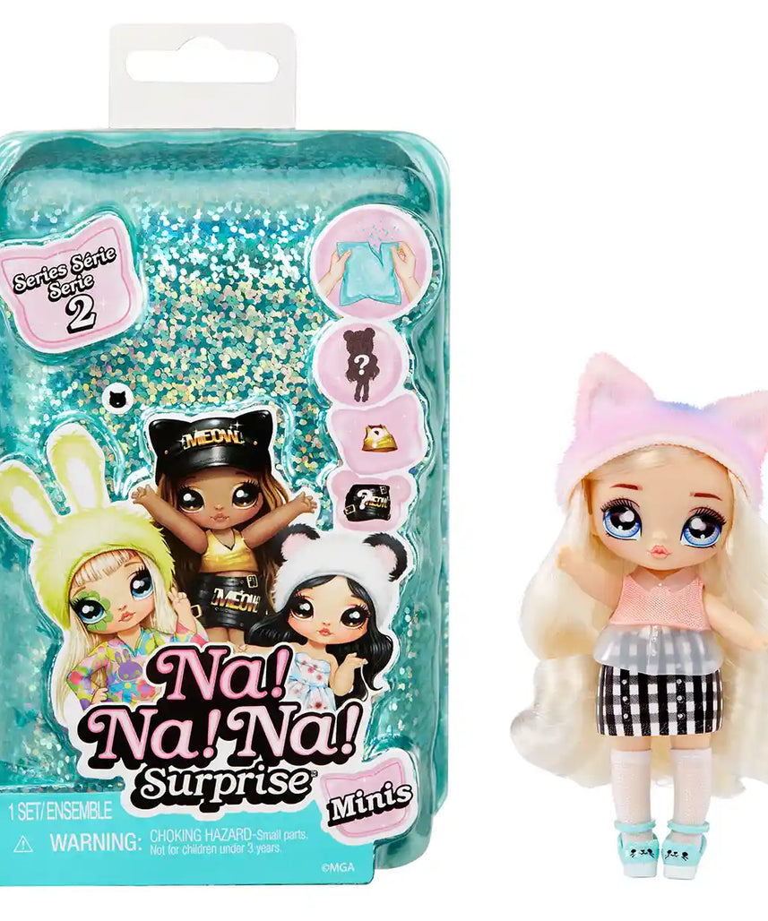 دمى نا! نا! نا! مفاجئة صغيرة، دمى قابلة للتجميع، مقاس 4 بوصات، شعر متجذر، أزياء مستوحاة من الحيوانات، ملابس قابلة للمزج والتنسيق، قابلة للتعديل، تتضمن الزي والأحذية، تشكيلة صندوق مخفي