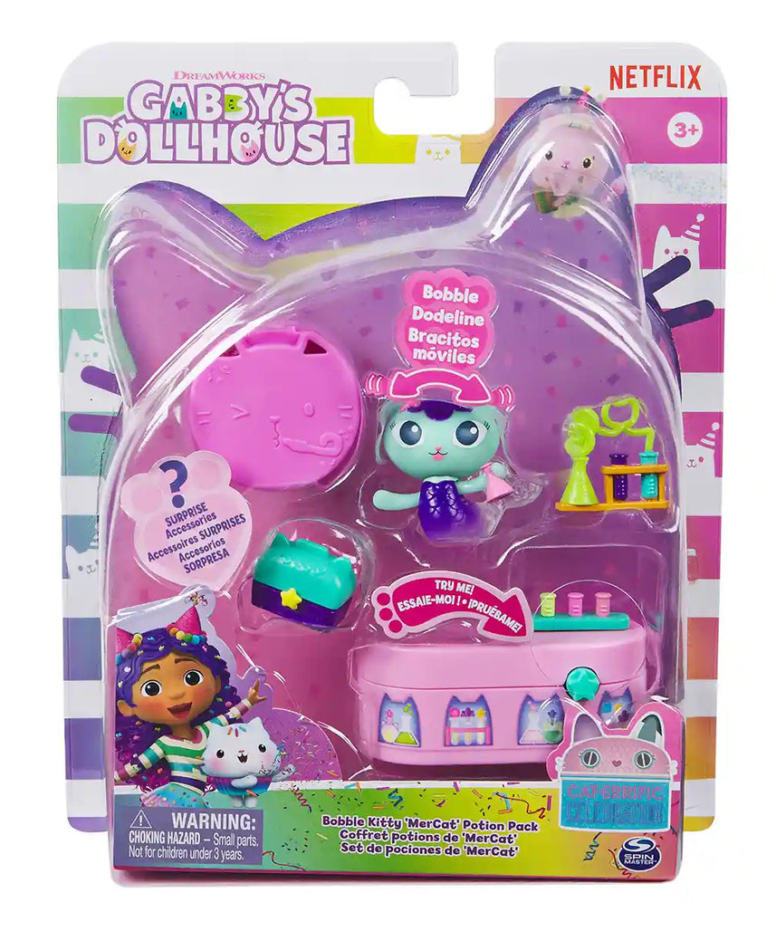 Gabby’s Dollhouse Celebration Series MerCat Figure, Action Doll with Bobbling Arms, Dollhouse Furniture Playset, Accessories and Surprise Toys for Kids, Pretend Play Collectible Gift