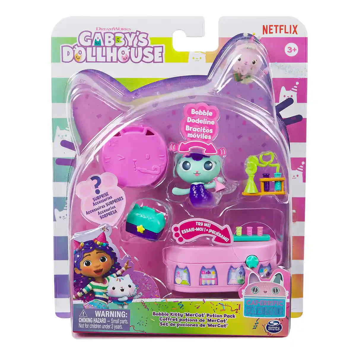 Gabby’s Dollhouse Celebration Series MerCat Figure, Action Doll with Bobbling Arms, Dollhouse Furniture Playset, Accessories and Surprise Toys for Kids, Pretend Play Collectible Gift