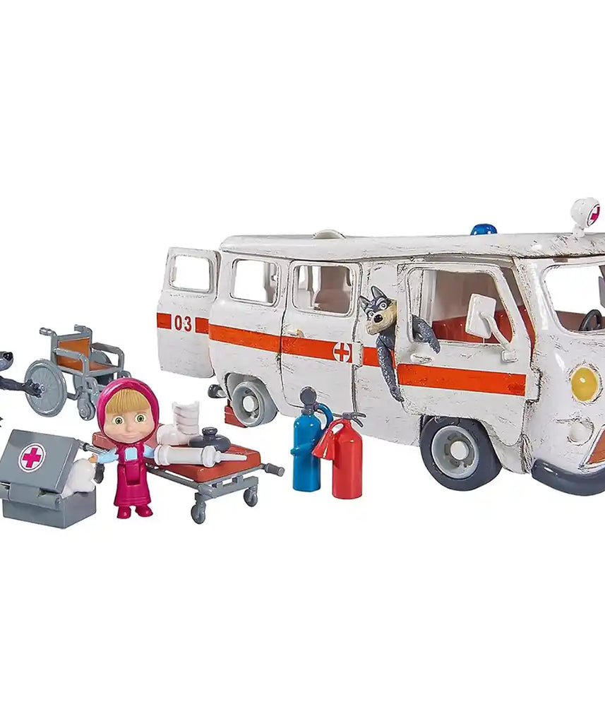 Simba Masha Playset Ambulance – Toy Accessories & Spare Parts Set with Figures, Medical Tools & Storage Add-Ons for Kids Ages 3+ Toy Accessories