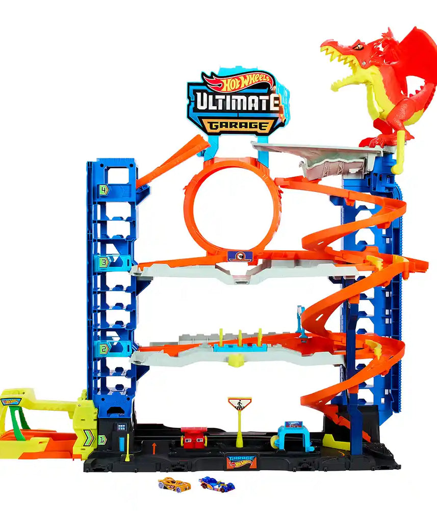 Hot Wheels City Mega Garage Playset, Four-Level Track Set with Corkscrew Elevator, Storage for 60+ Vehicles, Connection Points and 1 Hot Wheels Car, Kids Toys for Ages 4 and Up