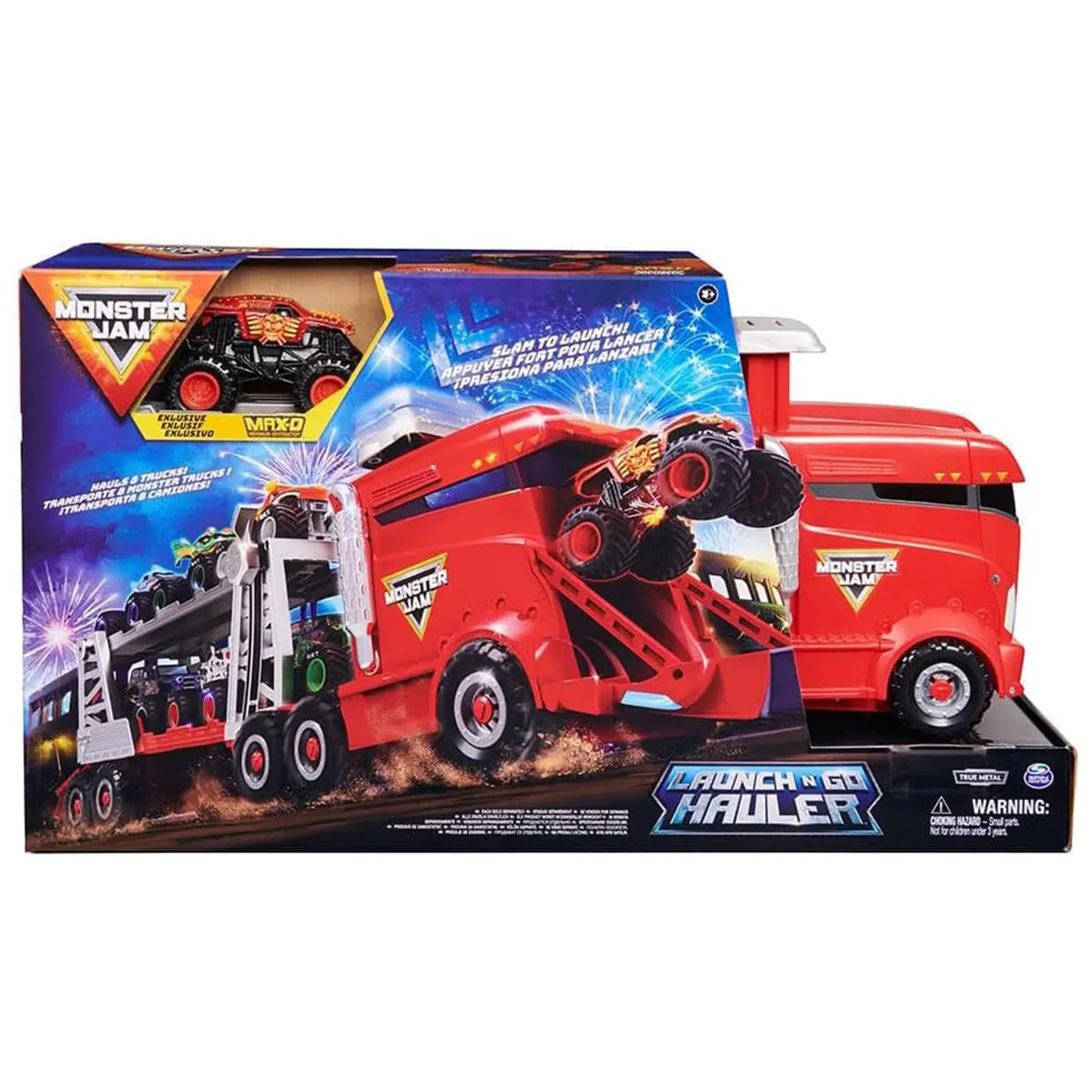 شاحنة Monster Jam 1:64 Launch N Go Hauler، شاحنة Monster RC مصبوبة، حفار قبور بمناسبة الذكرى الأربعين، منحدر حركات بهلوانية، مناسبة للأعمار من 3 سنوات فما فوق
