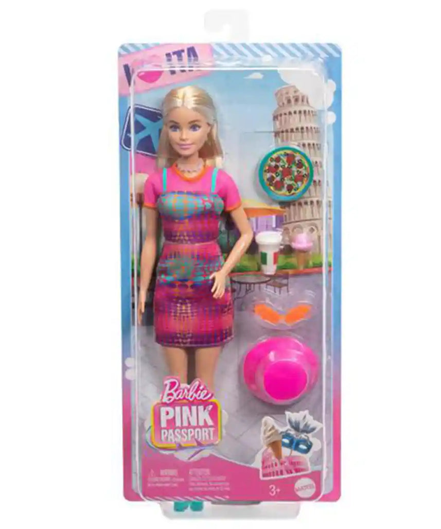 Barbie Pink Passport Italy Adventures Doll Set with Blonde Doll, Clothes, Summer Accessories and Food Pieces for Kids Ages 3 and Up