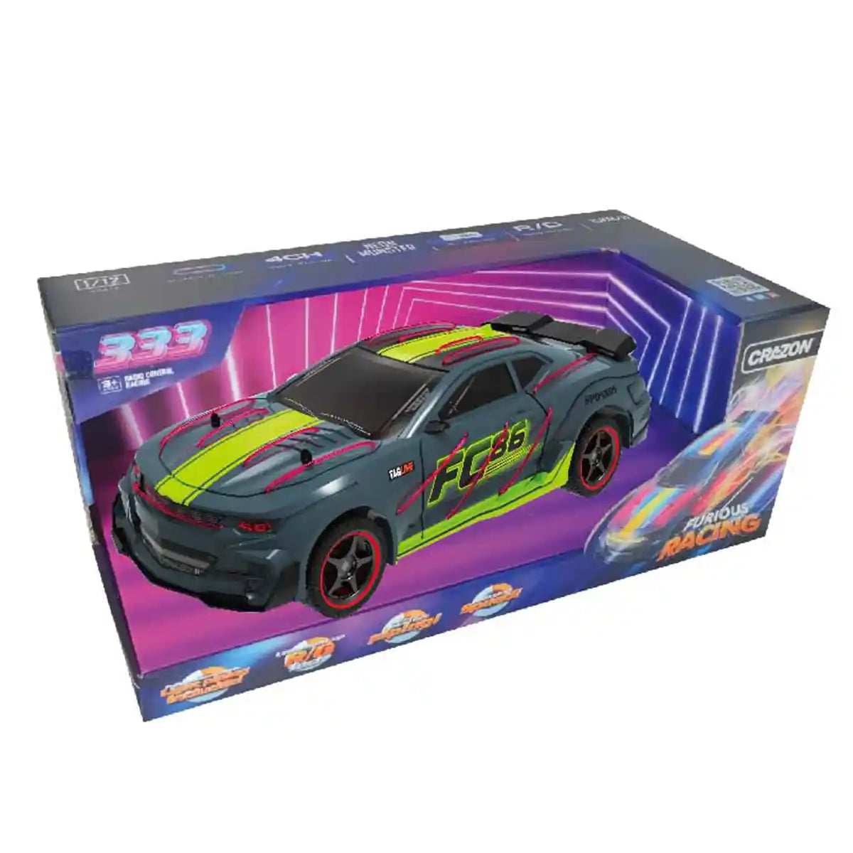 سيارة كرازون 1:12 RC مع بطارية - جهاز تحكم عن بعد 2.4 جيجاهرتز، سيارة سباق عالية السرعة، مناسبة للأعمار من 3 سنوات فما فوق