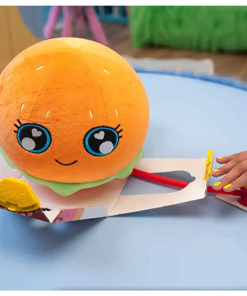 لعبة بيجيز المحشوة القابلة للنفخ على شكل برجر صغير، لعبة محشوة صغيرة قابلة للنمو، شخصية قطيفة ناعمة قابلة لإعادة الاستخدام للأطفال، متعة فك الصندوق التفاعلية، لعبة حيوانات قابلة للتجميع