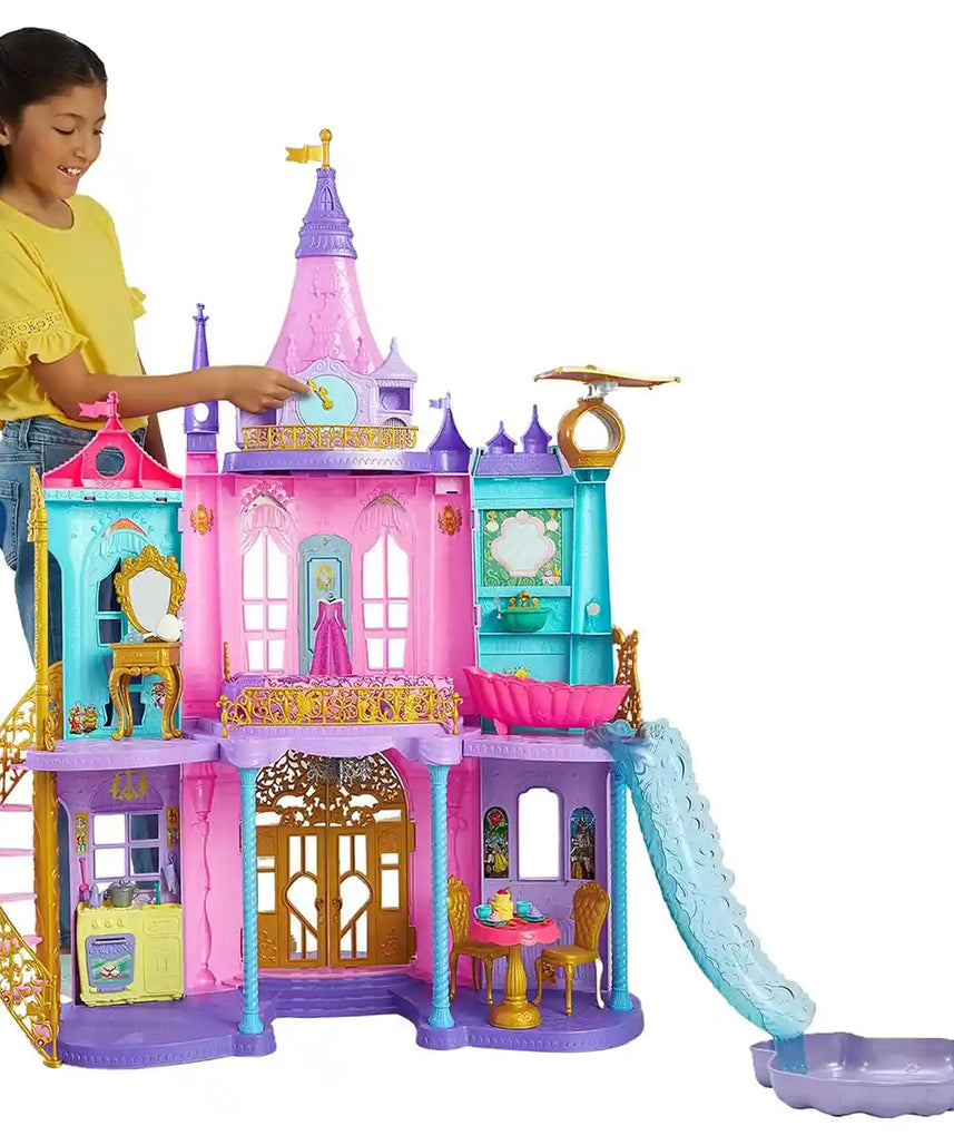 Disney Princess Dream Castle Playset, 4-Foot Magical Adventures Dollhouse with Lights, Sounds, Pool, Slide & 28 Accessories for Kids